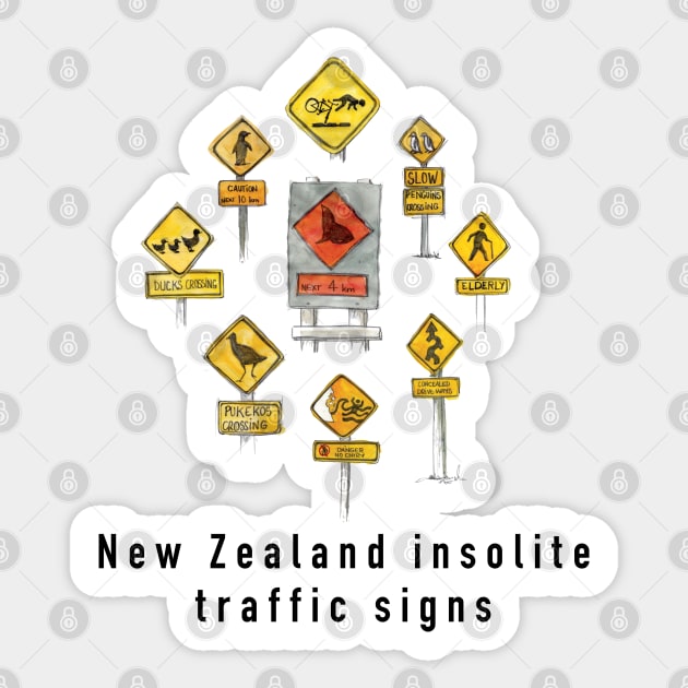 New Zealand insolite traffic signs Sticker by EmilieGeant